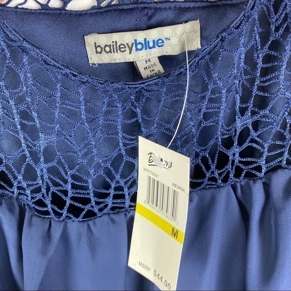 Bailey Blue Cold Shoulder Crochet Trim Sheer Mini Dress Women's Medium Navy NEW - Picture 7 of 8